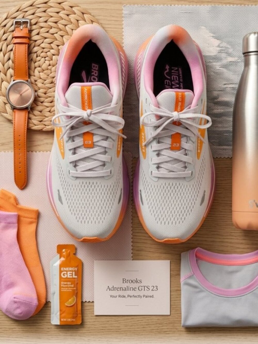 Brooks Adrenaline GTS 23 Running Shoes White Pink Orange Ombre Sz 9.5 NEW